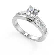 Isabel Four Prong Channel Set Round Cut Diamond Engagement Ring - Nivetta